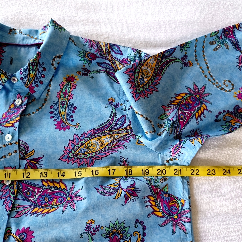 Talbots Cotton Button Front Shirt - Swirly Paisley, Size Lp - Picture 12 of 16